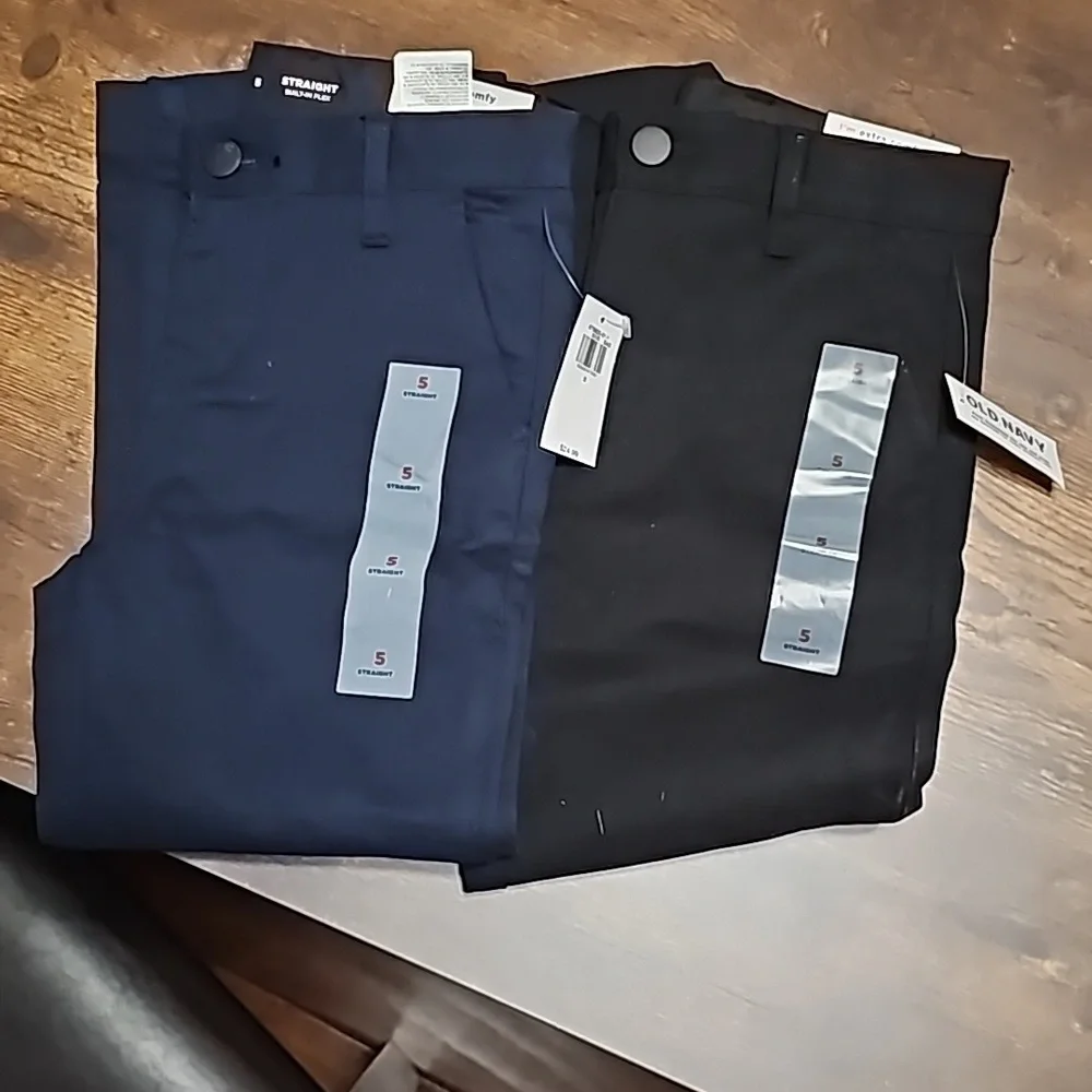 Old Navy 2Pairs Sz 5 Straight Built In Flex Uniform Pants Black & Navy